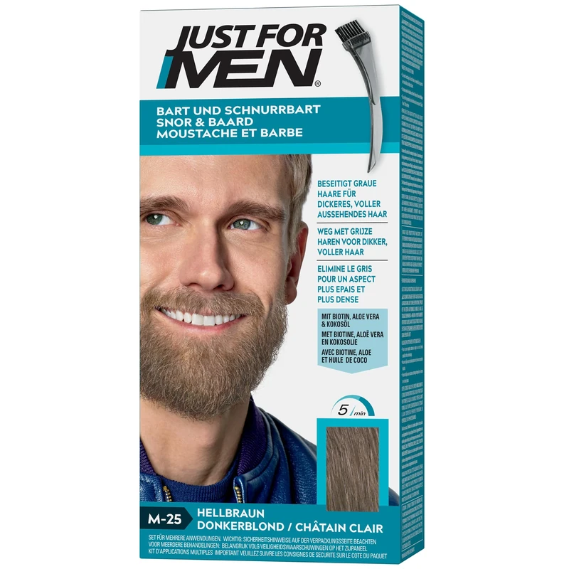 Just for Men Moustache and Beard Light Brown Colour, Eliminates Grey for a Thicker and Fuller Look – M25