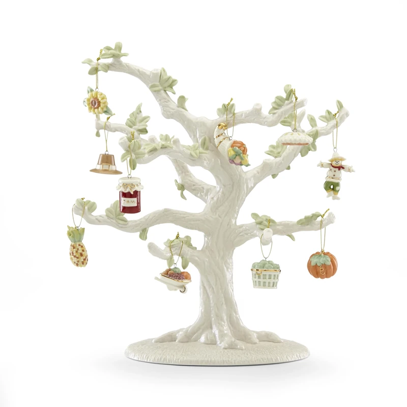 Lenox Autumn Favorites 10-Piece Porcelain Ornament Set with Tree for Fall Decor