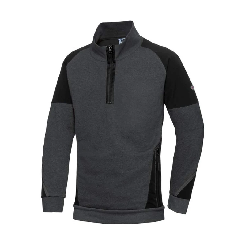 BP 1828-293-5632-M Stretch Men's Long Sleeve Pullover High Collar Zip 60% Cotton/40% Polyester, Anthracite/Black, M Size