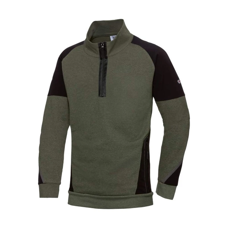 BP 1828-293-7332-S Men's Stretch Long Sleeve Troyer High Collar Zip 60% Cotton/40% Polyester Olive/Black S