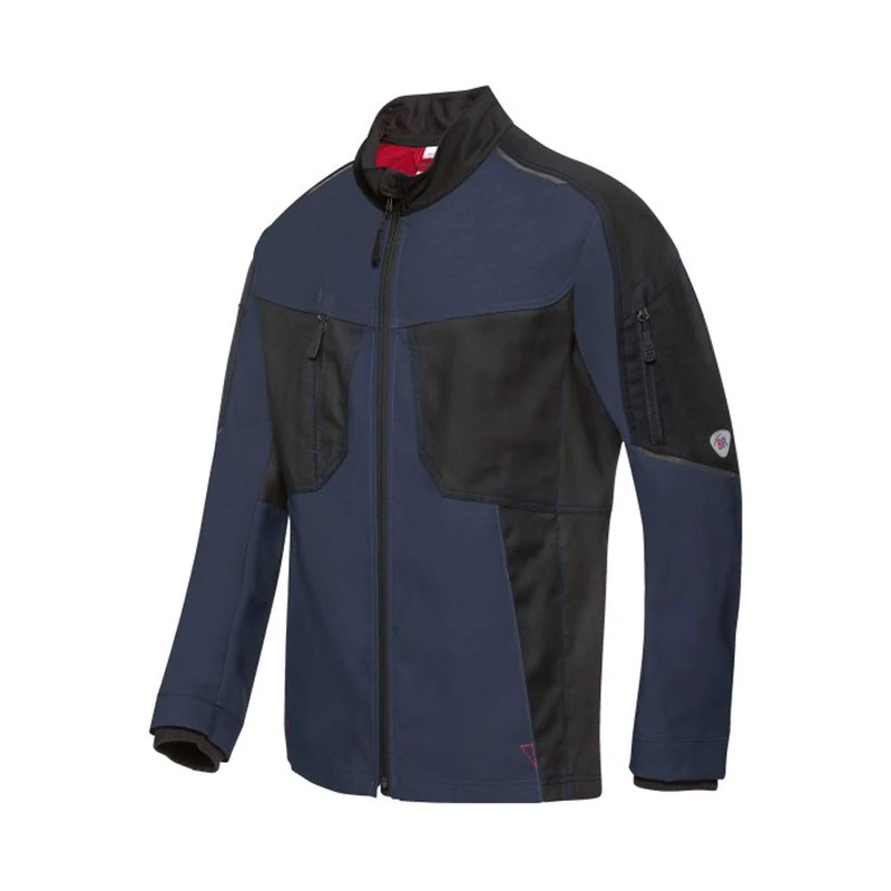 BP 1822-565-1432-47/49n Fabric Mix Work Jacket for Men, Lined Stand-Up Collar and Front Zip, 65% Polyester/35% Cotton, Night Blue/Black, 47/49N Size