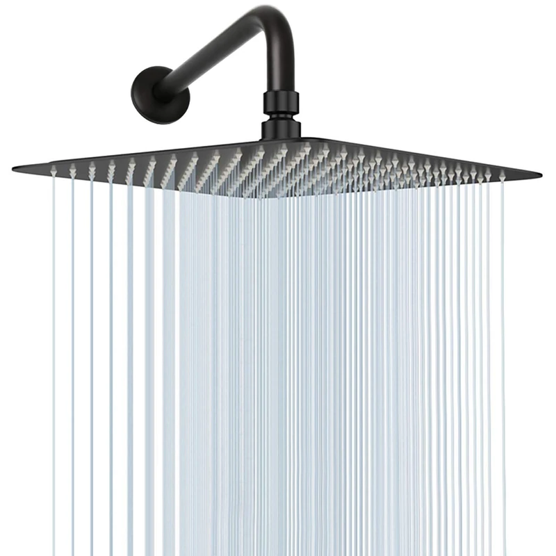 NearMoon Square Rain Shower Head with Extension Arm, Large Stainless Steel Rainfall Shower-Waterfall Full Body Coverage (16 Inch, Matte Black)
