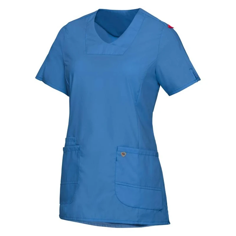 BP 1762-241-0116-Mn Super Light Fabric Wrap Over Casack for Women, 49% Cotton/48% Polyester/3% Elastolefin, Azure Blue, Mn Size