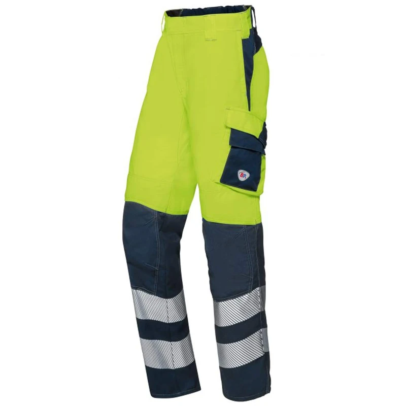 BP 2206-590-6614-37/38s Men's Slim Fit High Waist Back Work Trousers 48.5% Modacrylic/34% Cotton/17% Polyamide/0.5% Other Fibres, Warning Yellow/Night Blue, 37/38S Size