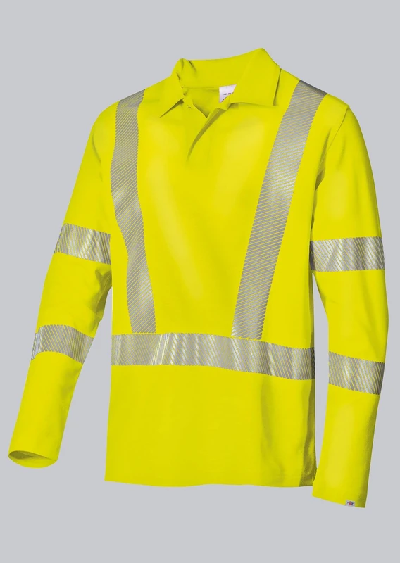 BP 2133-261-86-S Fabric Mix Long Sleeve Unisex Polo Shirt Polo Collar with Concealed Press Stud Strap 50% Cotton/50% Polyester, Warning Yellow, S Size