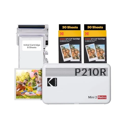 KODAK Mini 2 Photo Printer for Smartphone P210R, Instant Format 54x86mm, Wireless, Portable and Compatible iOS & Android, Initial 8 Sheets + 30 Sheets Pack Bundle, White - Image 1