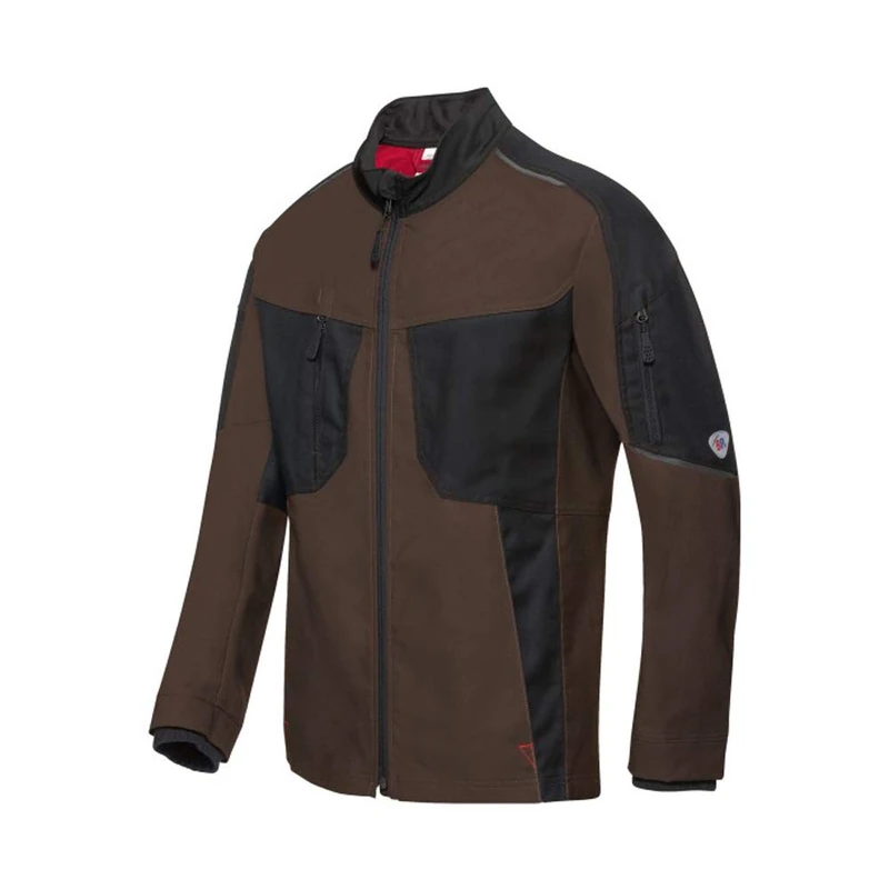 BP 1822-565-4832-38/40n Fabric Mix Work Jacket for Men, Lined Stand-Up Collar and Front Zip, 65% Polyester/35% Cotton, Brown/Black, 38/40N Size
