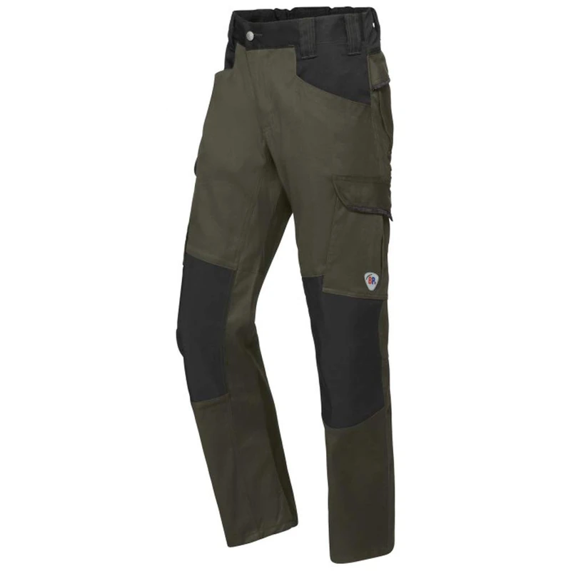 BP 1826-033-7332-30n Fabric Blend with Stretch Work Trousers for Men, High Waist at Back, 70% Cotton/28% Polyester/2% Elastane, Olive/Black, 30N Size