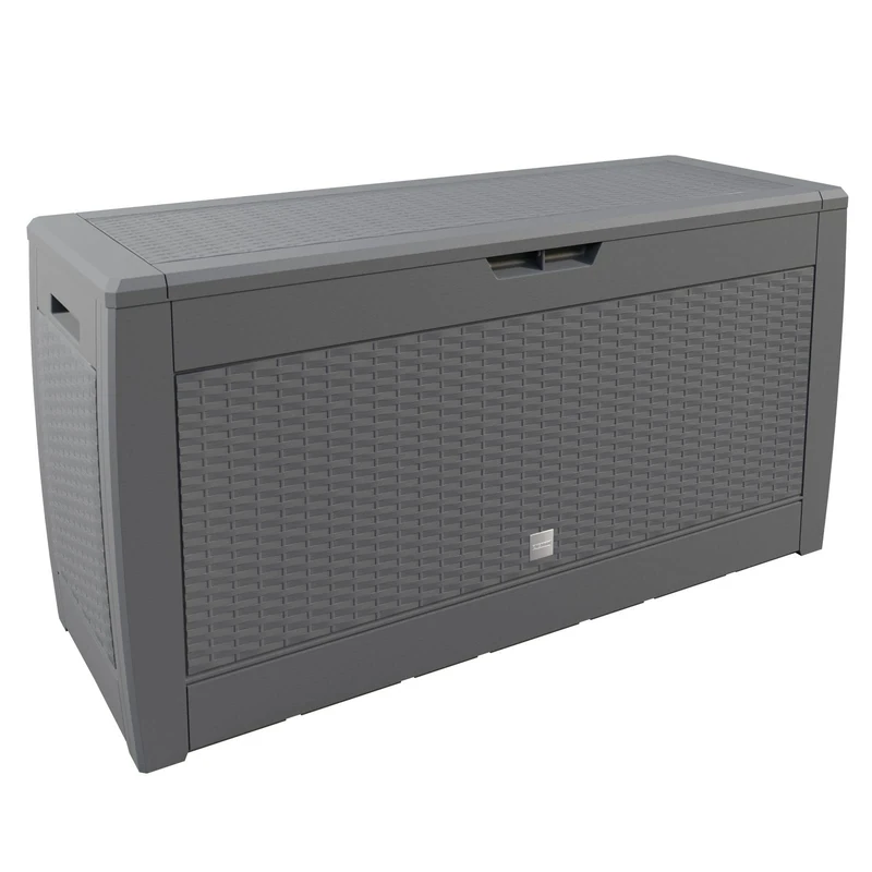 CASARIA® 310L Waterproof Garden Storage Box | Plastic Storage Box with Lid | Storage Boxes with Lids | Parcel Deck Box Lockable Storage Boxes | Weather Resistant | 119x48x60cm | Rattan Effect | Grey
