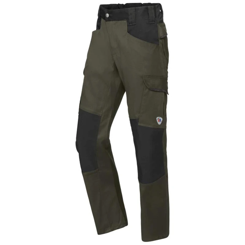 BP 1826-033-7332-34L Fabric Blend with Stretch Work Trousers for Men, High Waist at Back, 70% Cotton/28% Polyester/2% Elastane, Olive/Black, 34L Size
