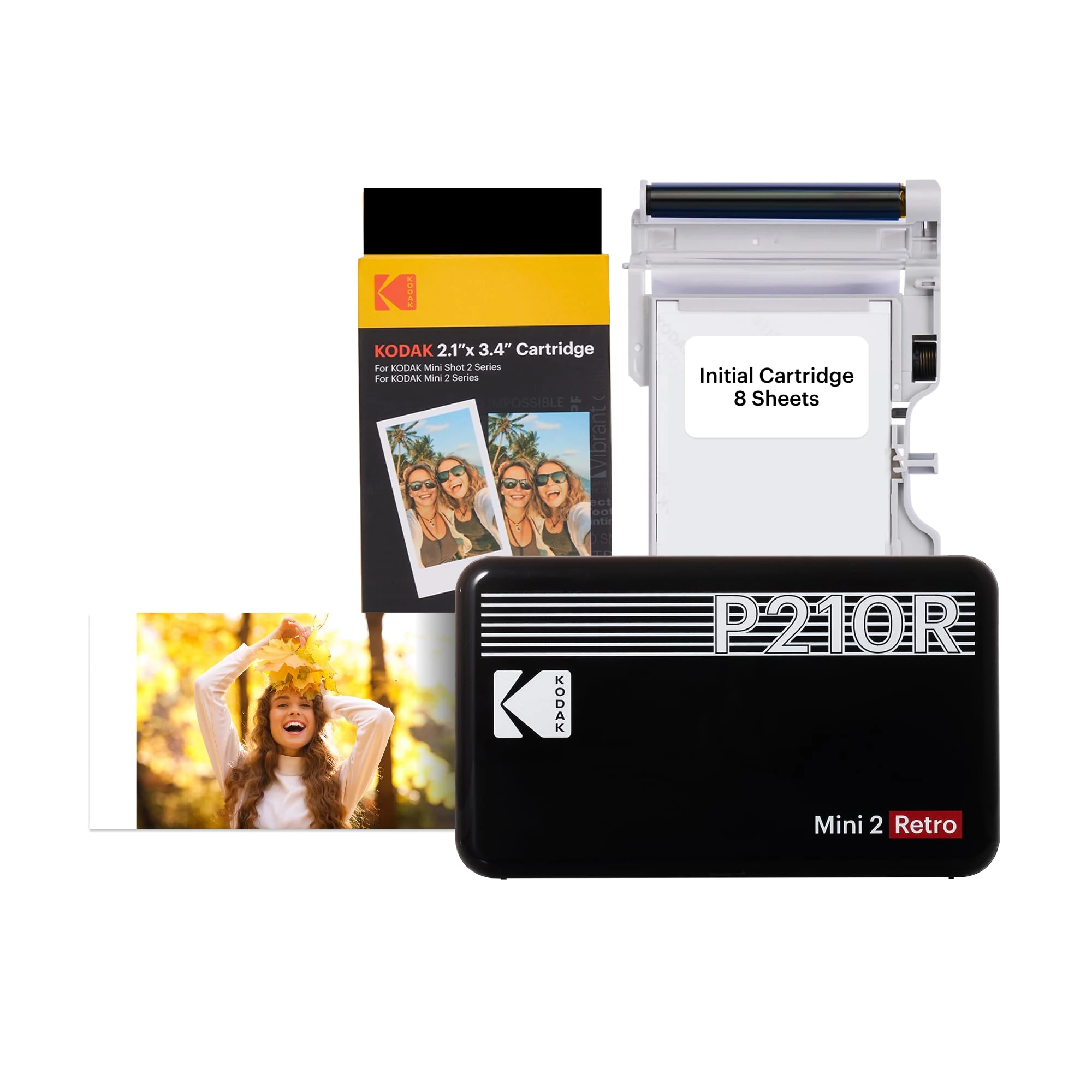 KODAK Mini 2 Retro 4PASS Mobile Photo Printer 5.3 x 8.6 cm Pack of 68 Sheets Black