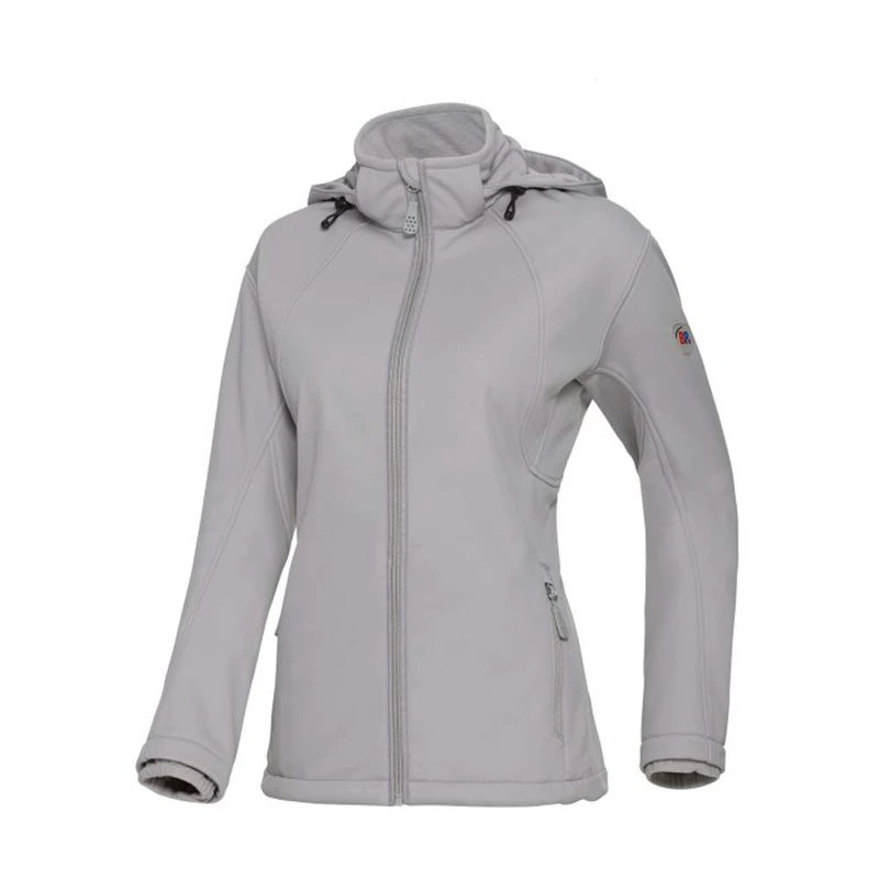 BP 1687-571-0051-XSn Women's Softshell Jacket, Zip-In and Width-Adjustable Hood, 255.00 g/m² 100% Polyester, Light Grey, XSn