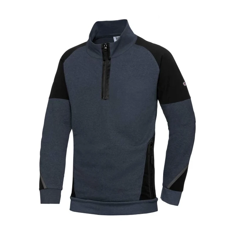 BP 1828-293-1432-3XL Stretch Men's Long Sleeve High Collar Zip 60% Cotton/40% Polyester Midnight Blue/Black, 3XL Size