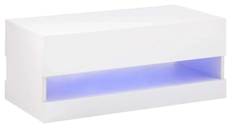 GFW Galicia Floor LED Coffee Table & TV Unit For Living Entertainment Room With Storage Space High Gloss Table Suitable For Living Room & Bedroom Engineered Wood, White H-30cm x W-75cm x D-38cm