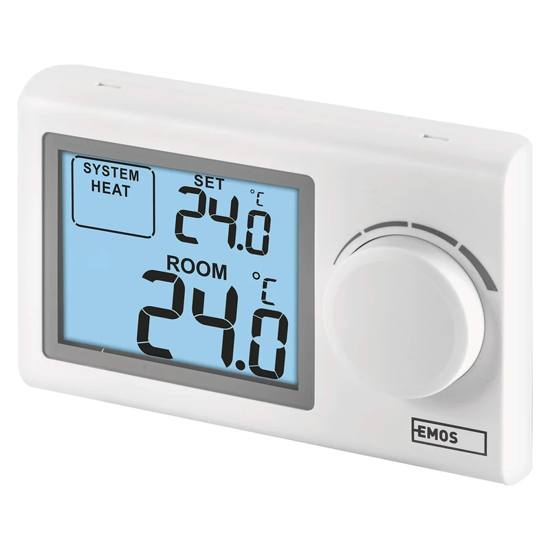 EMOS - digital room thermostat with LCD display - manual, wired - heating and cooling systems - temperature control 5-35 °C - surface-mounted - simple operation - battery incl. - white