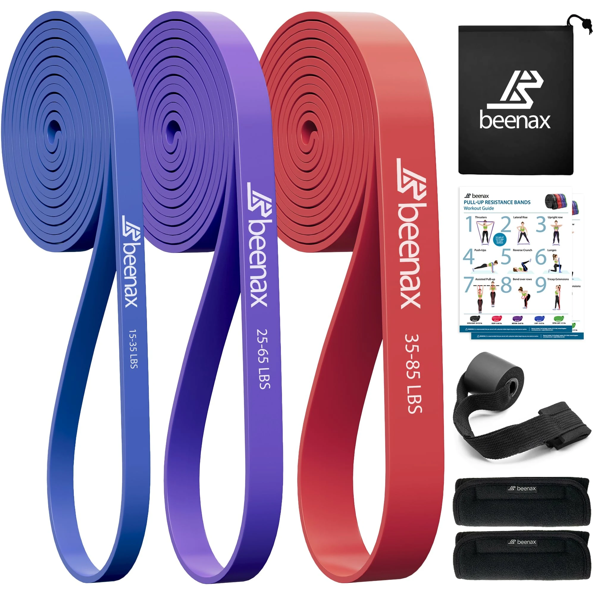 Beenax Resistance Bands Pull Up Assist Bands Set - Thick, Heavy Different Levels Workout Exercise Bands for CrossFit, Powerlifting, Muscle and Strength Training, Stretching, Mobility, Yoga - Men Women