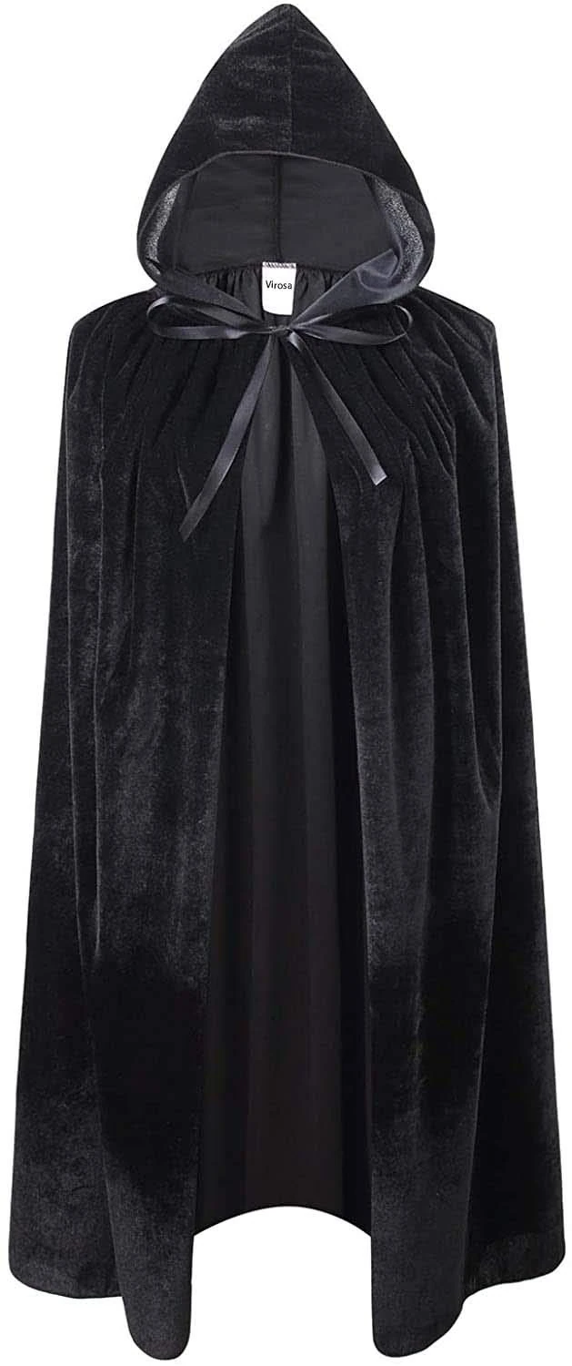 VIROSA Unisex Value Black Vevet Style Hooded Cape Adult/Kids Fancy Dress Costume, Unixsex, Halloween, Fancy Dress
