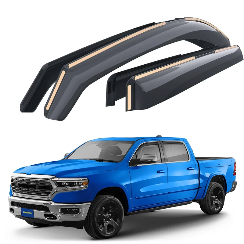 Goodyear Shatterproof in-Channel Window Deflectors for Trucks Dodge RAM 1500 2019-2024 Crew Cab, Rain Guards, Window Visors for Cars, Vent Deflector, Truck Accessories, 4 pcs- GY003413LP
