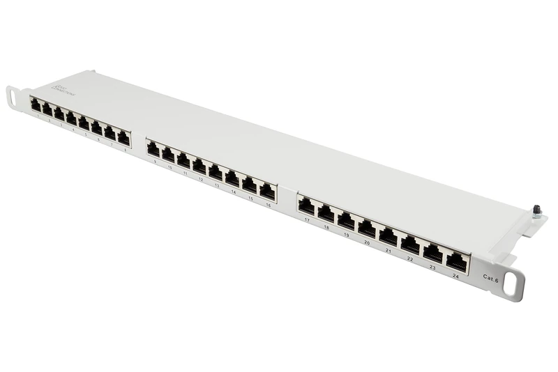 Good Connections® Patch Panel/Patch Panel - 19" - Server Mount/Rack Mount - CAT6, 500 MHz - GIGABIT Enabled - 24-Port - 0.5 U - STP Shielded - Tool-free Opening - Light Grey (RAL7035)