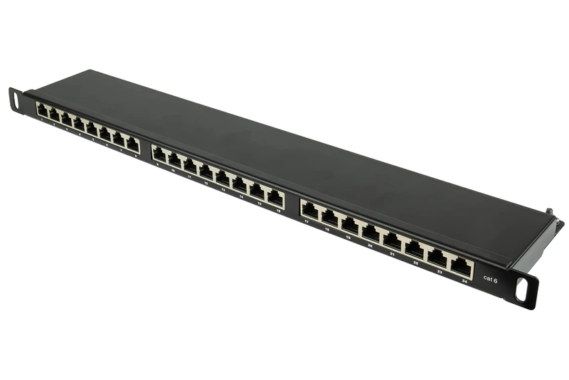 Good Connections® Patch Panel/Patch Panel - 19" - Server Mount/Rack Mount - CAT6, 500 MHz - GIGABIT Enabled - 24-Port - 0.5U - STP Shielded - Tool-free Opening - Jet Black (RAL9005)