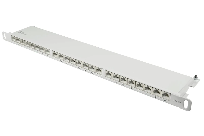Good Connections® Patch Panel / Patch Panel - 19" - Server Mounting / Rack Mounting - Cat. 6A, 500 MHz - 10-GIGABIT capable - 24-Port - 0.5U - STP Shielded - Tool Opening - Light Grey (RAL7035)