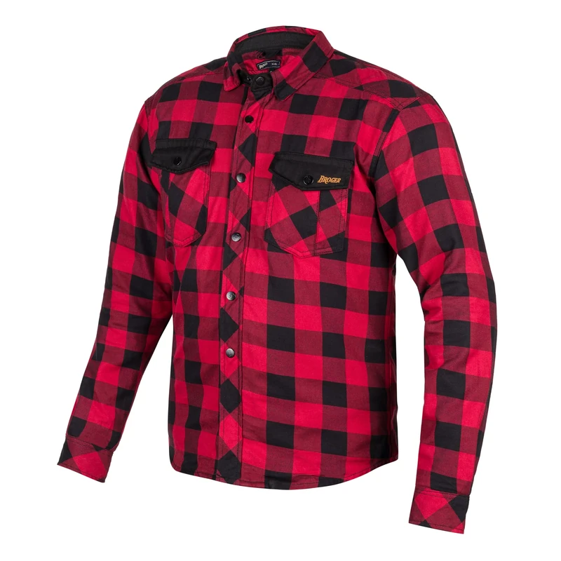 BROGER Alaska Men's Motorcycle Shirt, 100% Cotton, Aramid Fibre Lining, Elbow and Shoulder Protectors, Regular Fit Red/Black - Image 1