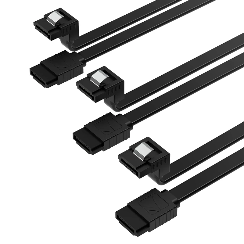 SABRENT 6Gbps SATA III Cable (3 Pack), L Shape with Locking Latch for HDD/SSD, SATA I/II, 50 cm, Black