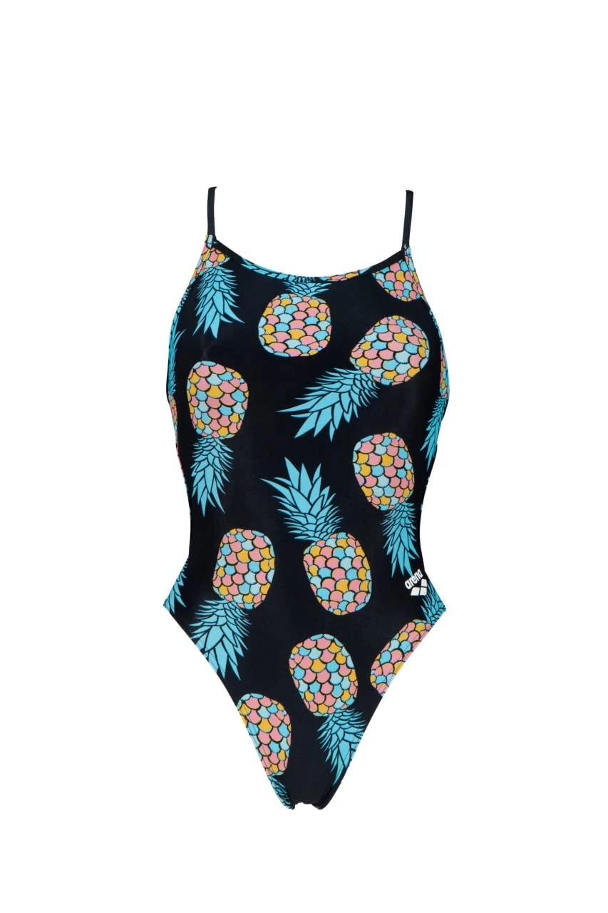 Arena Womens Print Lace Back MaxLife One Piece Athletic Training Swimsuit, Pineapples, 22