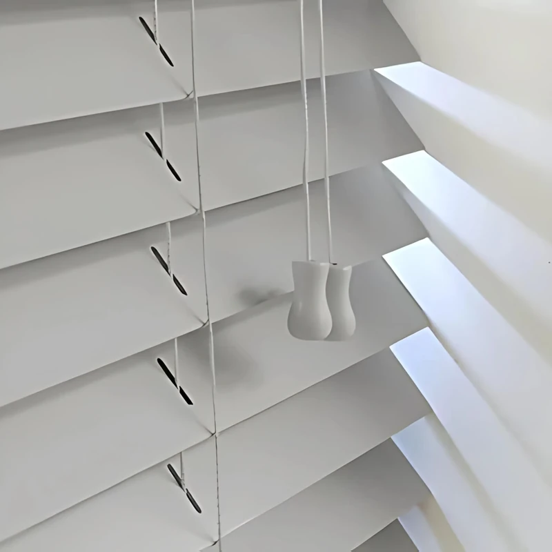 Funky Gadgets Smooth Faux Wood Wooden Venetian Blinds with Strings and THE OTHER with TAPE 50mm Slats TRIMMABLE (Grey, 105cm width x 213cm drop)