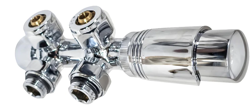 Multiblock Radiator Tap Block Valve Connection Fitting Including Thermostat (Chrome)