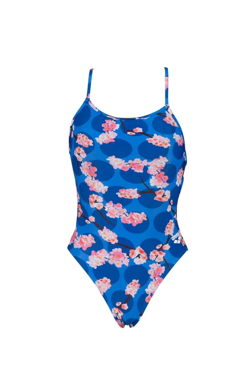 Arena Women's Standard Print Lace Back MaxLife One Piece Athletic Training Swimsuit, Polka Cherry Blue, 22