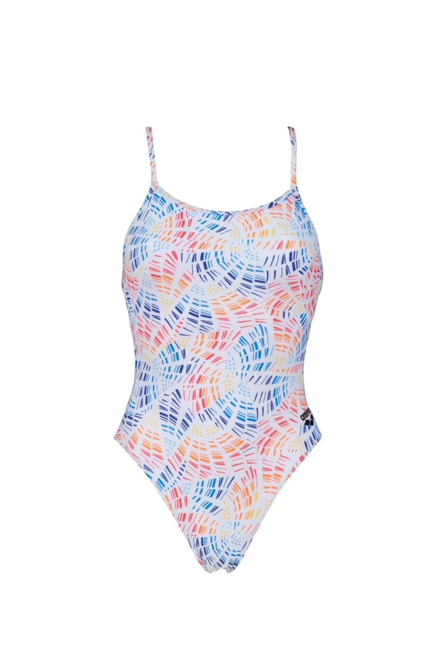 Arena Womens Print Lace Back MaxLife One Piece Athletic Training Swimsuit, Abstract Mosaic, 22