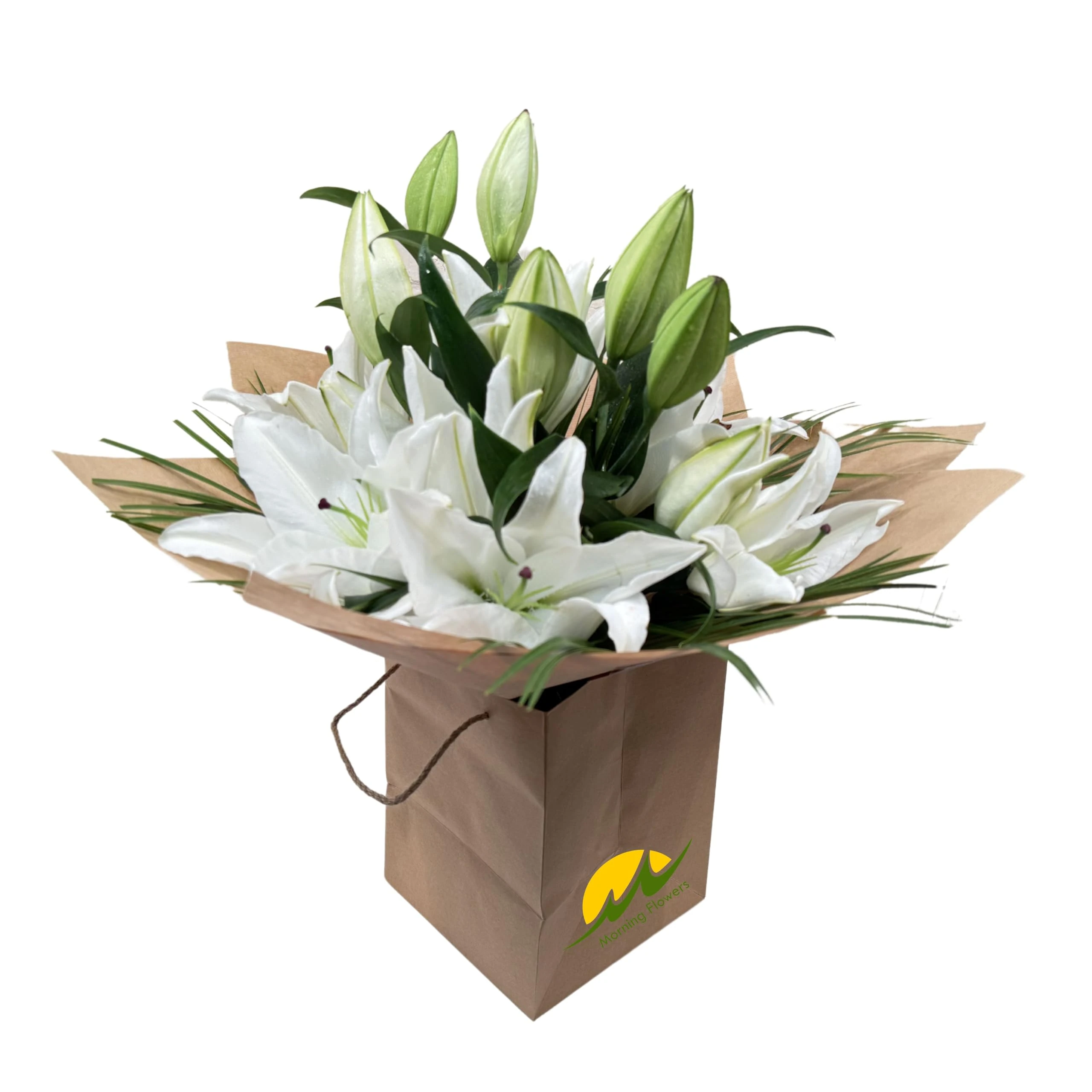 Celestial Grace White Lily Bouquet Fresh Flowers Arrangement for Birthdays, Weddings, Anniversaries, Sympathy, Get-Well, Easter, Thank-You, Indoor Decoration Delivery, Occasion Floral Gift