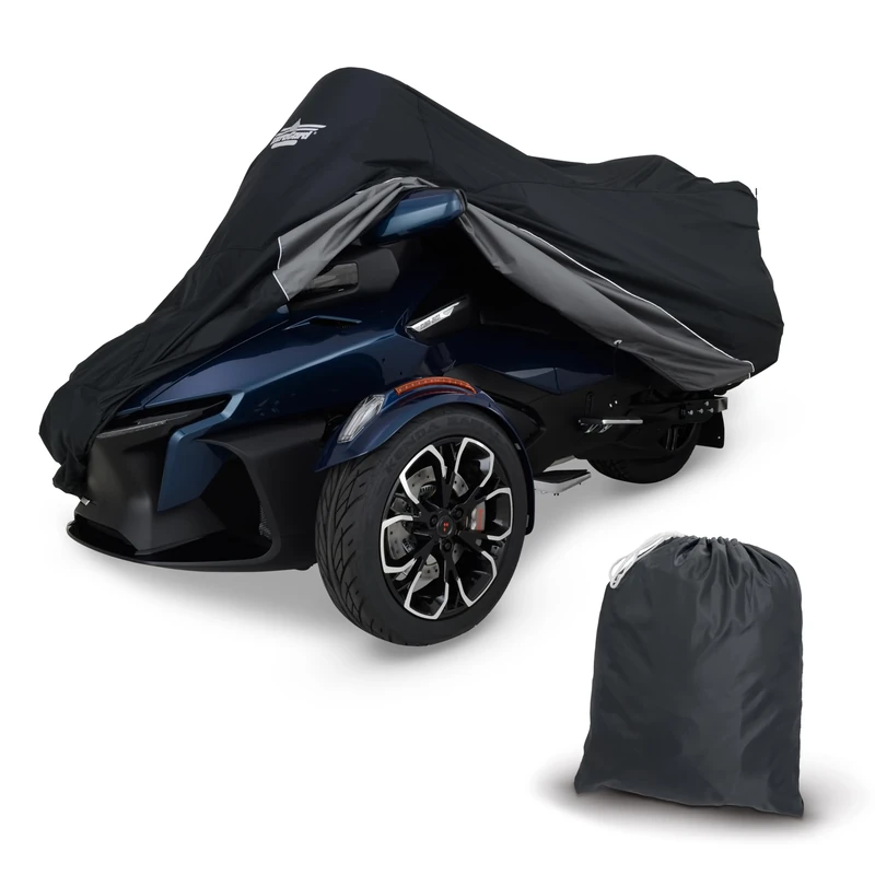 UltraGard Custom-Fit Can-Am Spyder RT Cover 2020+ - UV-Stable, Weather-Resistant Black/Charcoal Polyester with SoftTek Windshield Liner, Reflective Piping & Secure Elastic Hem