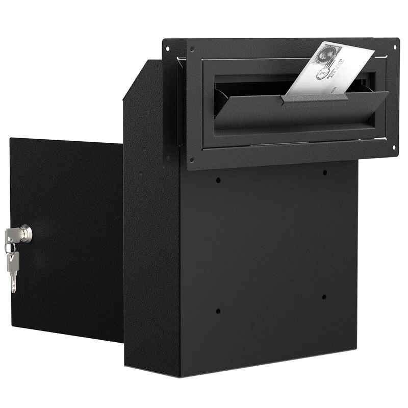 Door Drop Box for Mail, Rent, Deposit, and Night Key - Wall Mount Locking Mailbox with Rear Access Through The Door