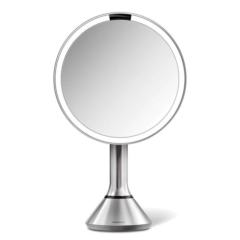 simplehuman ST3052 20cm Sensor Mirror with Touch-Control Brightness, Light Up Makeup Magnifying Mirror, 5x Magnification, LED Tru-Lux Light, Dual Light Setting, Rechargeable, Brushed Stainless Steel
