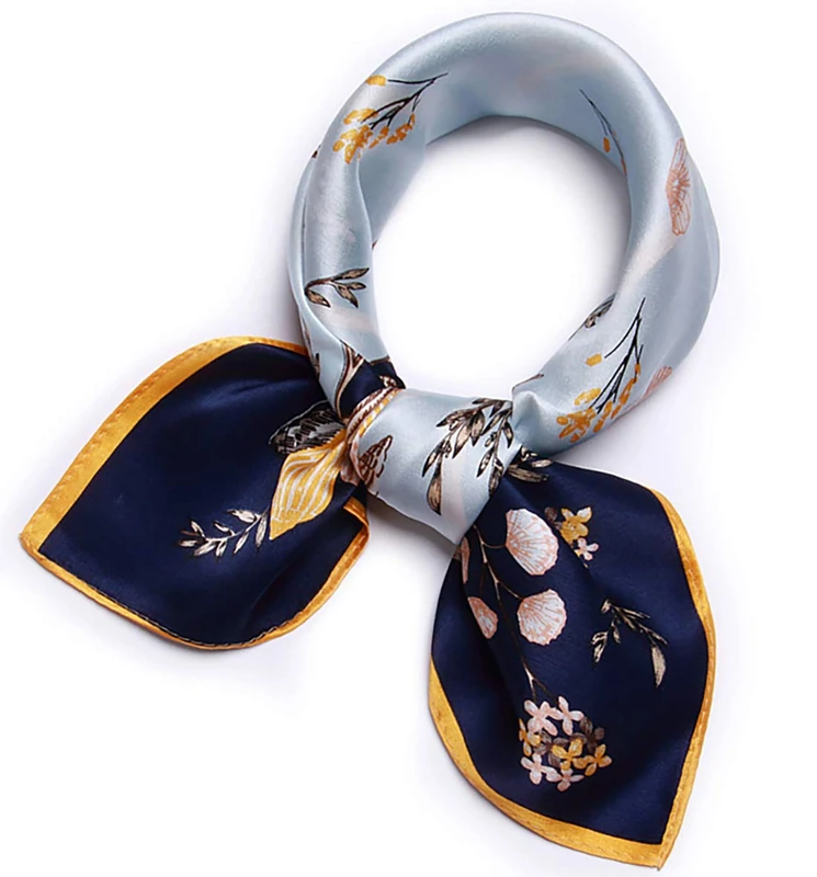 ANDANTINO 100% Pure Mulberry Silk Scarf 35" Large Square Lightweight Headscarf –Women’s Hair Wraps-With Gift Packed (Yellow&Blue)