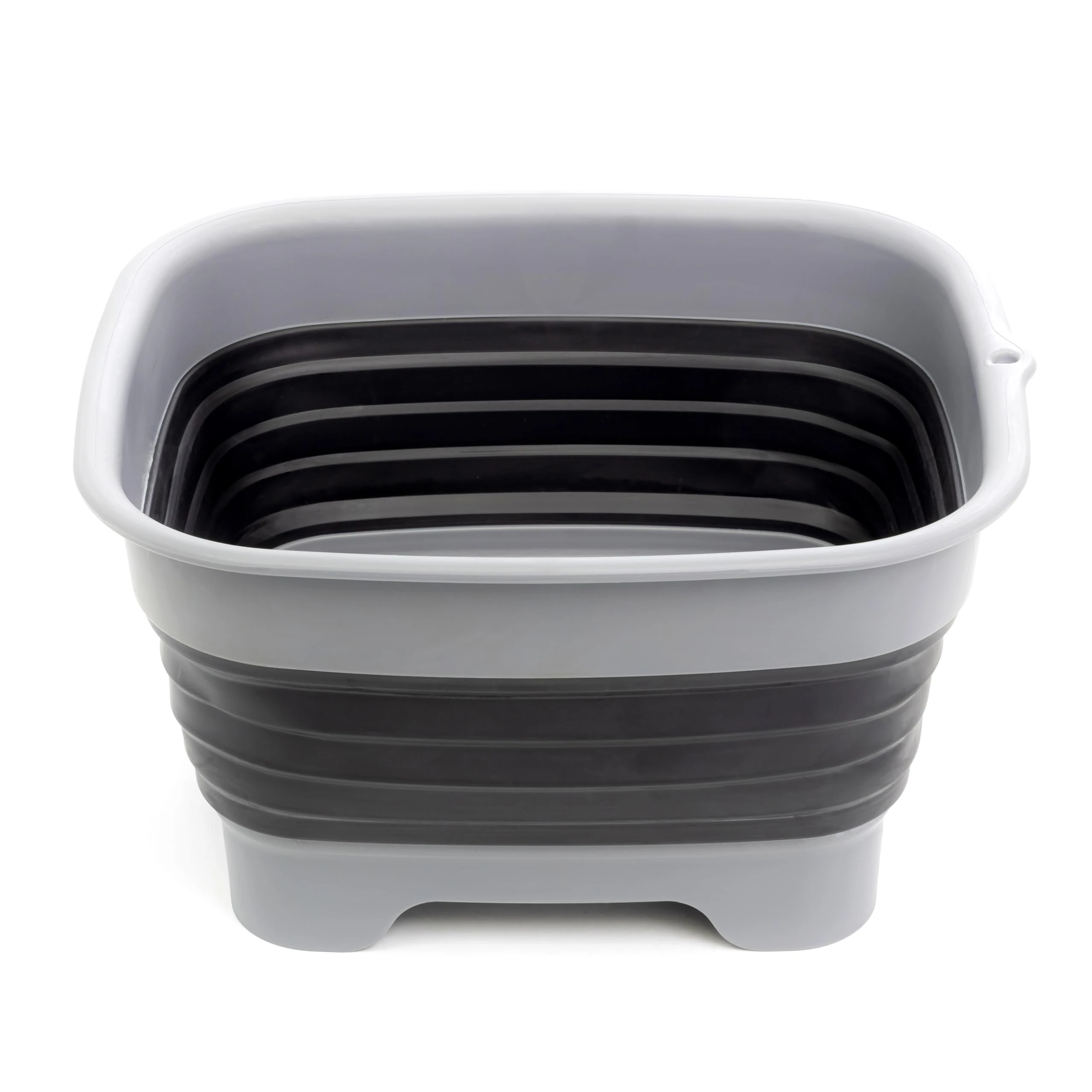 SAMMART 9.1L Collapsible Dishpan with Draining Plug - Foldable Washing Basin - Portable Dish Washing Tub - Space Saving Kitchen Storage Tray (Grey/Black)
