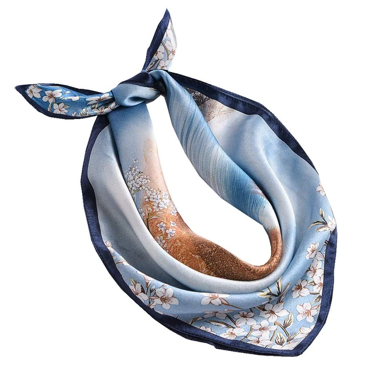 ANDANTINO 100% Pure Mulberry Silk Scarf 35" Large Square Lightweight Headscarf –Women’s Hair Wraps-With Gift Packed, Flower& Tree, Large
