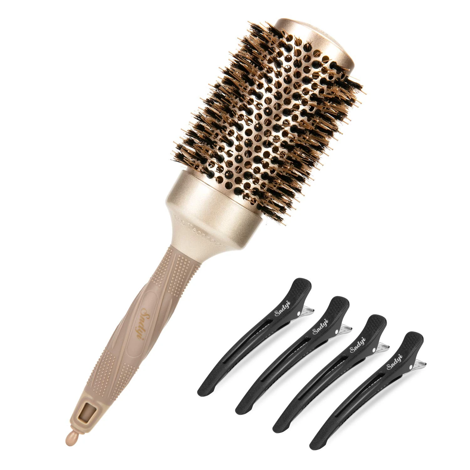 Sndyi Professional Large Round Brush 2inch for Women Blow Drying, Barrel Brush with Boar Bristle, Nano Thermal Ceramic & Ionic Hair Brush for Styling, Curling, Strengthening + 4 Sectioning Hair Clips