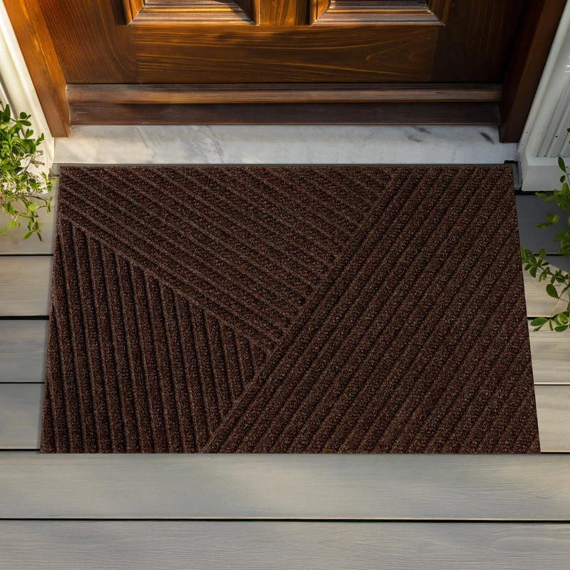 Dune Stripes, Washable Inside and Outside, Polyester, 50% Polypropylene, Dunkelbraun, 60 x 90