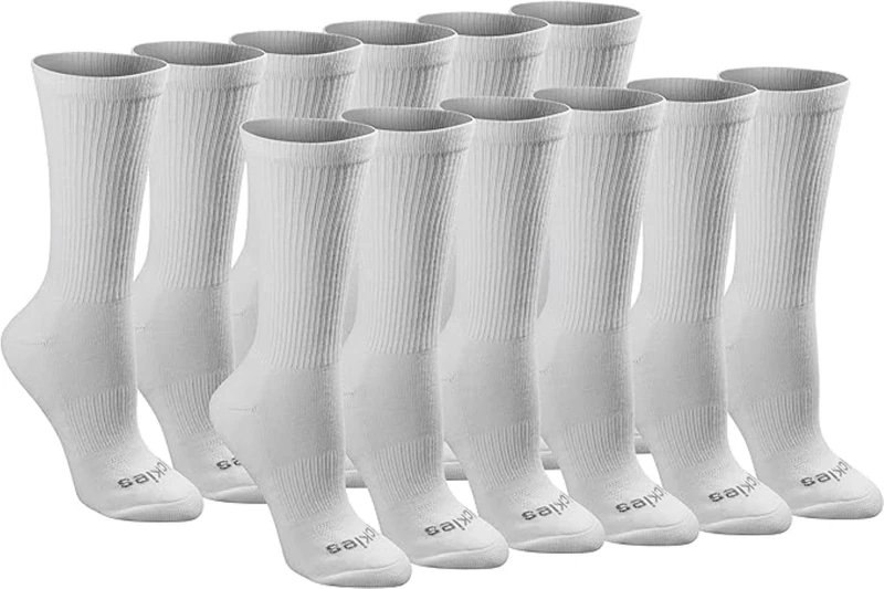 Dickies Cherokee Women's Dri-tech Essential Moisture Control Crew Socks, Available in S-XL (6, White Solid (12 Pairs), Shoe 4-7 UK (Pack of 24)