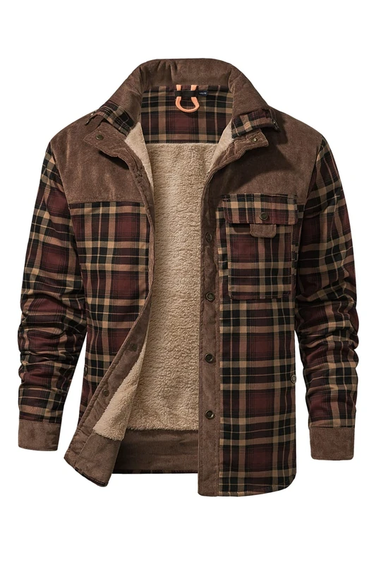 Mr.Stream Men's Outdoor Casual Vintage Long Sleeve Plaid Flannel Button Down Shirt Jacket, Coffee, XXL
