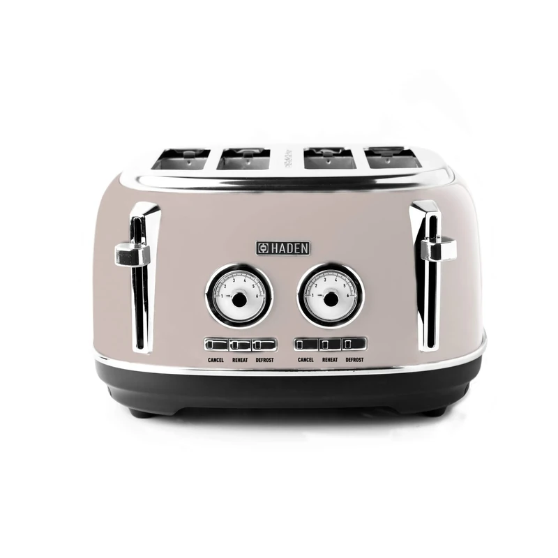 Haden Jersey Putty Retro 4 Slice Toaster - 4 Slot Toaster with Dual Control & Adjustable Browning - Stainless Steel Housing - Essential Kitchen Appliance