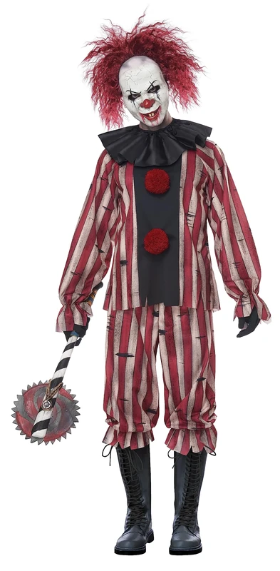 California Costumes CA8120132PL Plus Nightmare Clown Costume for Men Standard Character, Red, Black, One Size