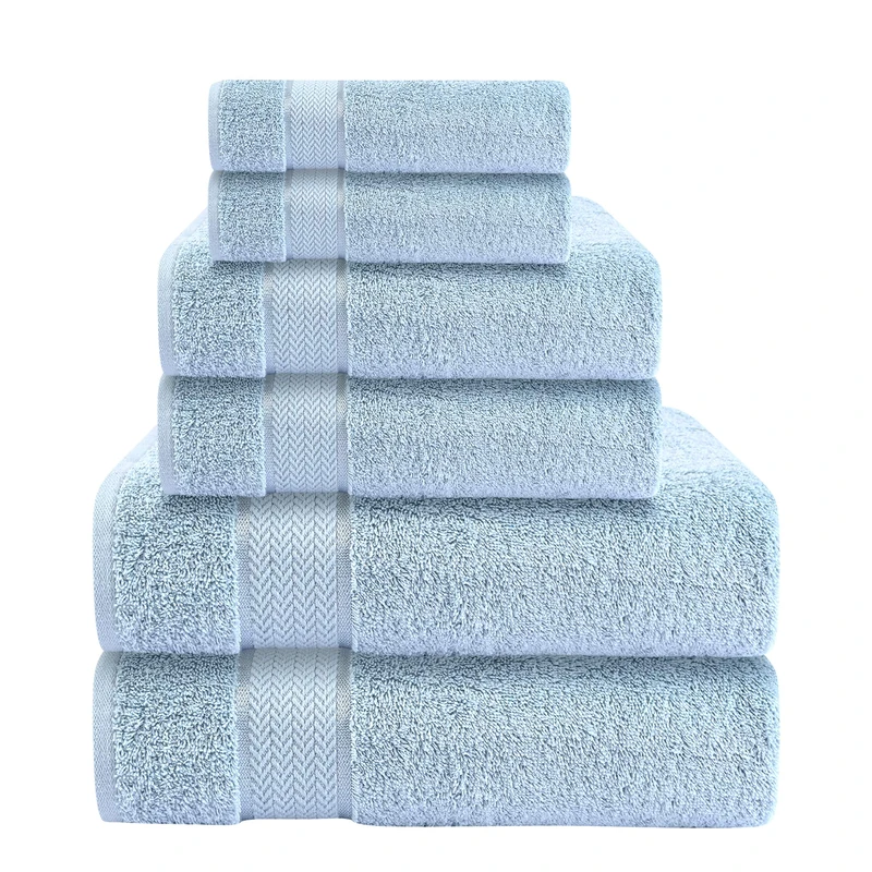 CRAFTBERRY - Bath Towels Set-100% Cotton- 2 Bath Towels, 2 Hand Towels & 2 Washcloths- Large, Quick Dry, Absorbent, Plush, Soft- Home, Shower - 6 Piece Luxury Bathroom Towels - Light Blue/Sky Blue