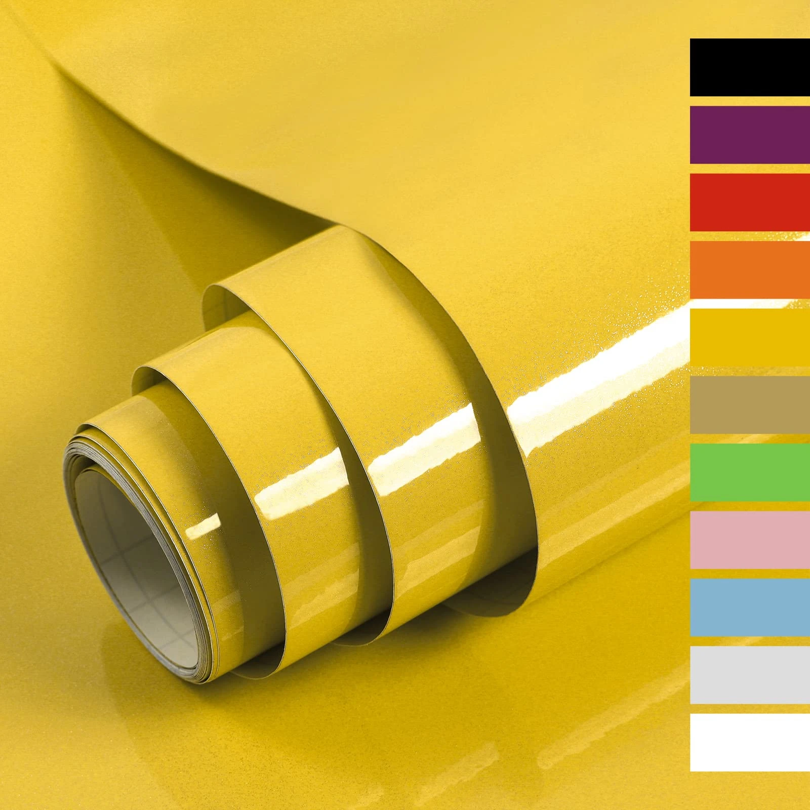 Hode Vinyl Wrap Yellow Sticky Back Plastic Roll 60cmX5m, Yellow Glitter Effect Self Adhesive Wallpaper for Furniture Stickers, Peel and Stick Kitchen Bathroom Covering Contact Paper (High Gloss)