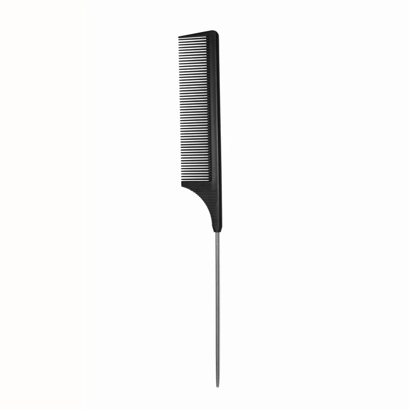 TONGTLETECH Hair Comb - a Professional Anti-static Carbon Fibre Metal-Pin Tail Comb,Heat Resistant Barber and Salon Rattail Comb with Non-skid Paddle Parting Comb,Fine Tooth in Black