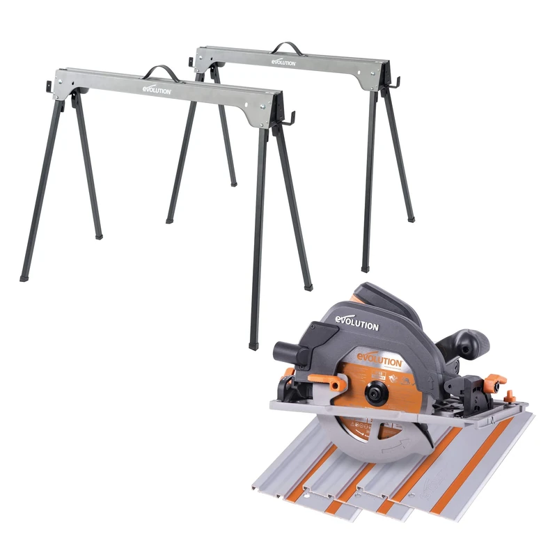 Evolution Power Tools Compact Folding Saw Horses (Pair) Supports up to 500KG with Evolution Power Tools 027-0001 R185CCSX 185mm (230V)