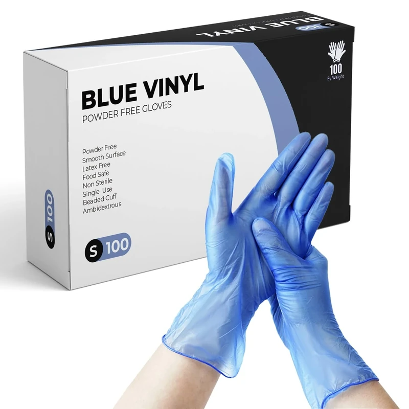 eatasty Vinyl Gloves Size S - 100 Pack, Blue, Powder & Latex Free